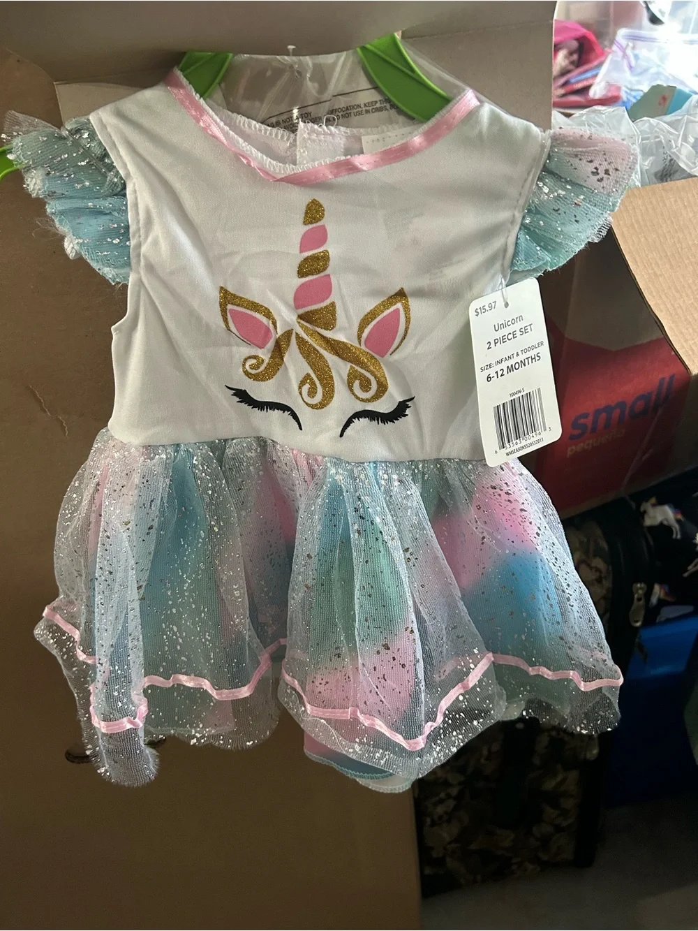 Unicorn Infant Dress & Headband Costume - 6-12 Months - Pastel Pink/Blue